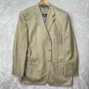 Chaps Ralph Lauren 100% Silk Herringbone Blazer Sport Coat Tan 44 Long Preppy